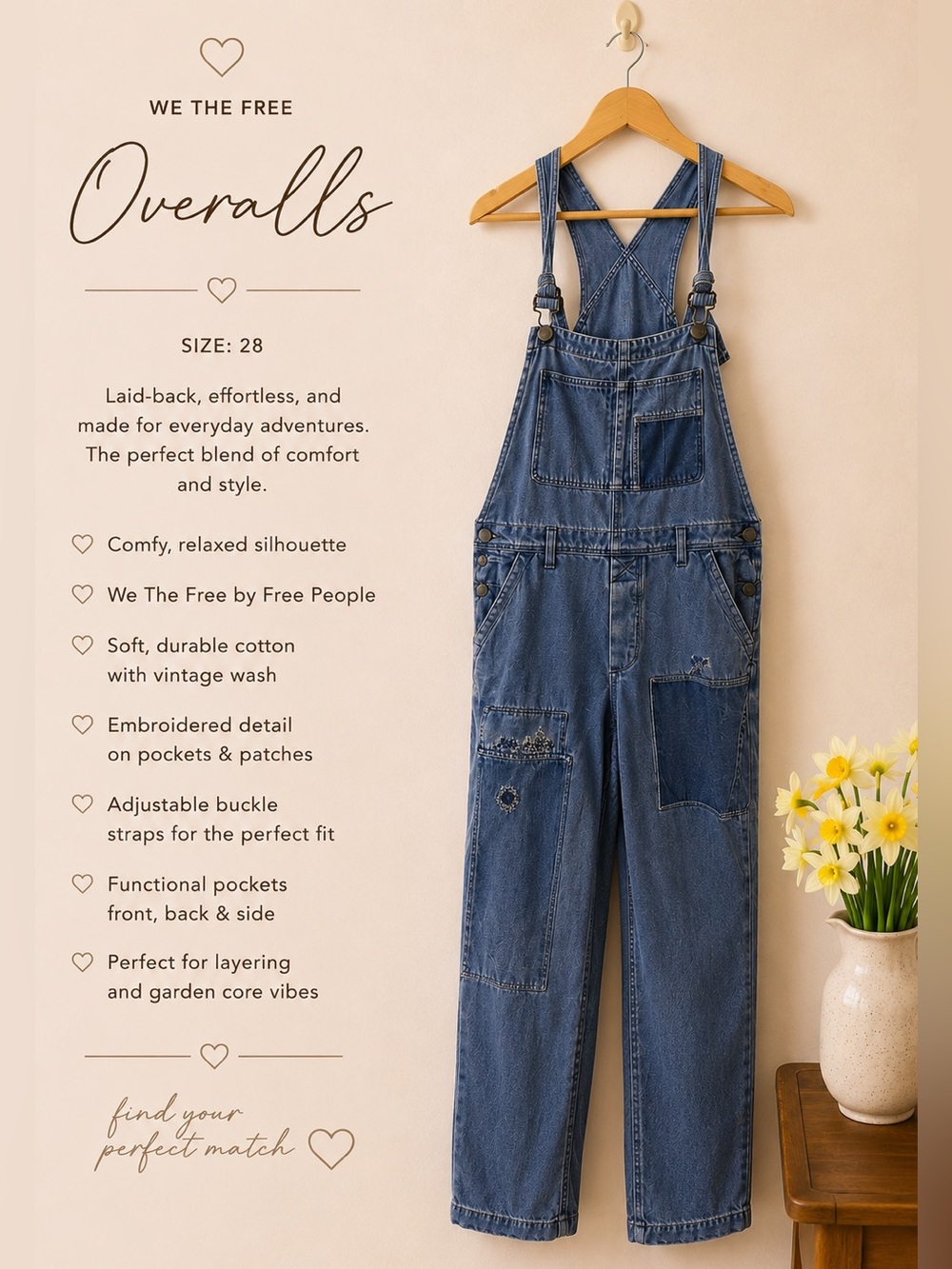 Free People Blue Denim Overalls